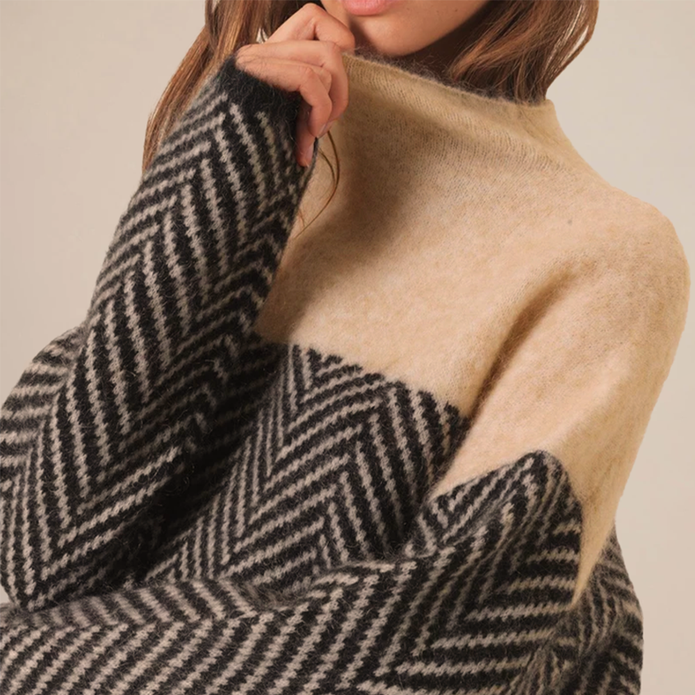 Bold Patterned High-Neck Knit